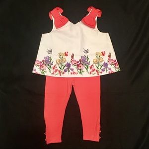 🆕 Janie & Jack White and Pink Floral Bow Set